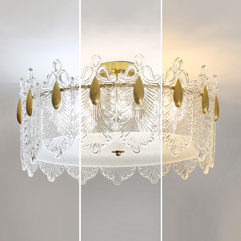 Modern Drum Ceiling Light Fixture Crystal Multiple-Light Ceiling Light