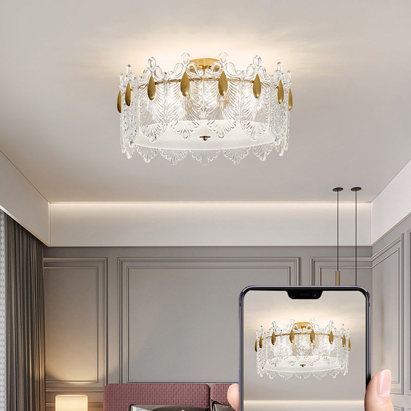 Modern Drum Ceiling Light Fixture Crystal Multiple-Light Ceiling Light