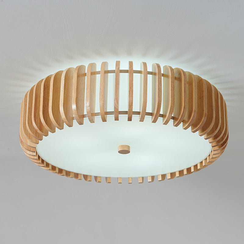 Wooden Ceiling Light Modern Ceiling Mount Light with Wood Shade for Bedroom