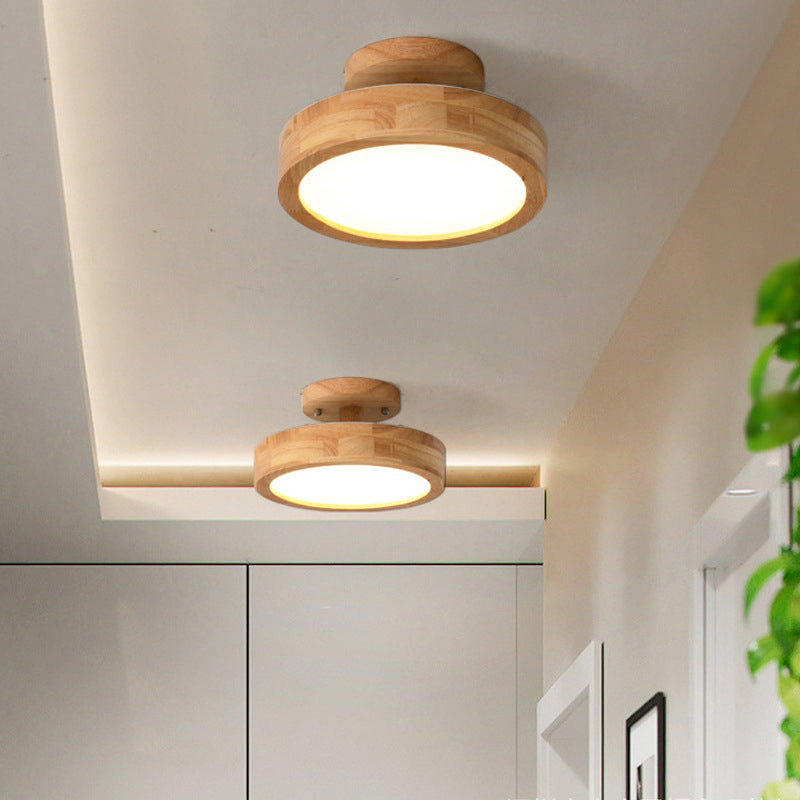 Wood Round Flush Mount Lights Contemporary Style 1 Light Flush Mount Ceiling Lights