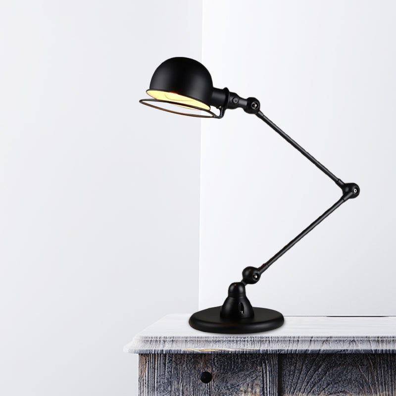 1-Bulb Iron Table Lighting Antiqued Black Finish Swing Arm Restaurant Desk Lamp with Dome and Ring Shade