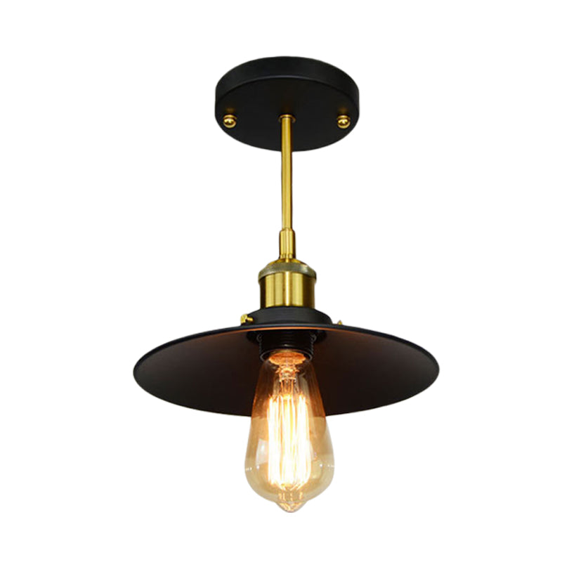 1 Glühbirne Fleichte Halbflush -Montierung Lampe Vintage Schwarzes Finish Metallic Spush Deckenleuchte