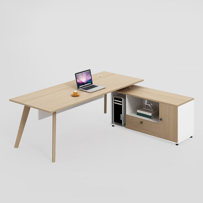 Contemporary Wooden Drawer Office Desk Natural Rectangular Office Desk