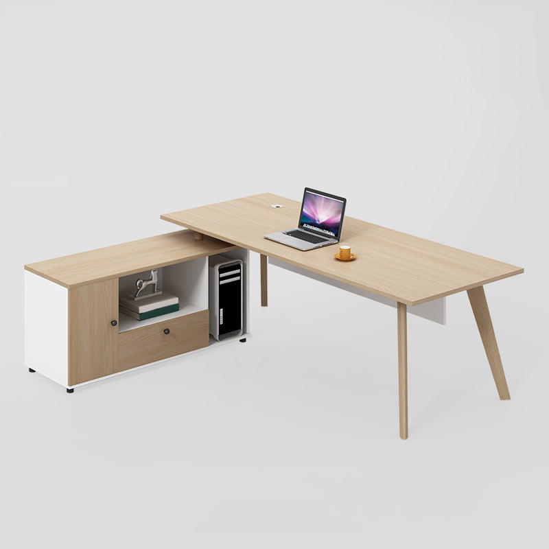 Contemporary Wooden Drawer Office Desk Natural Rectangular Office Desk