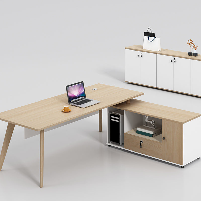 Contemporary Wooden Drawer Office Desk Natural Rectangular Office Desk