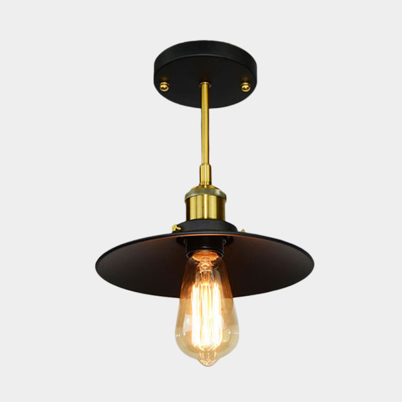 1 Glühbirne Fleichte Halbflush -Montierung Lampe Vintage Schwarzes Finish Metallic Spush Deckenleuchte