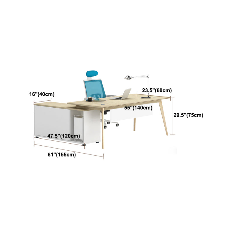 Contemporary Wooden Drawer Office Desk Natural Rectangular Office Desk