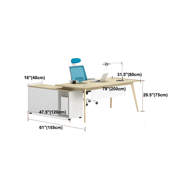 Contemporary Wooden Drawer Office Desk Natural Rectangular Office Desk