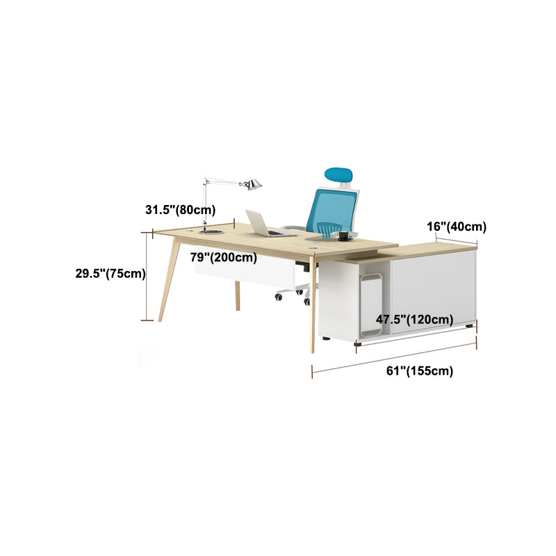 Contemporary Wooden Drawer Office Desk Natural Rectangular Office Desk