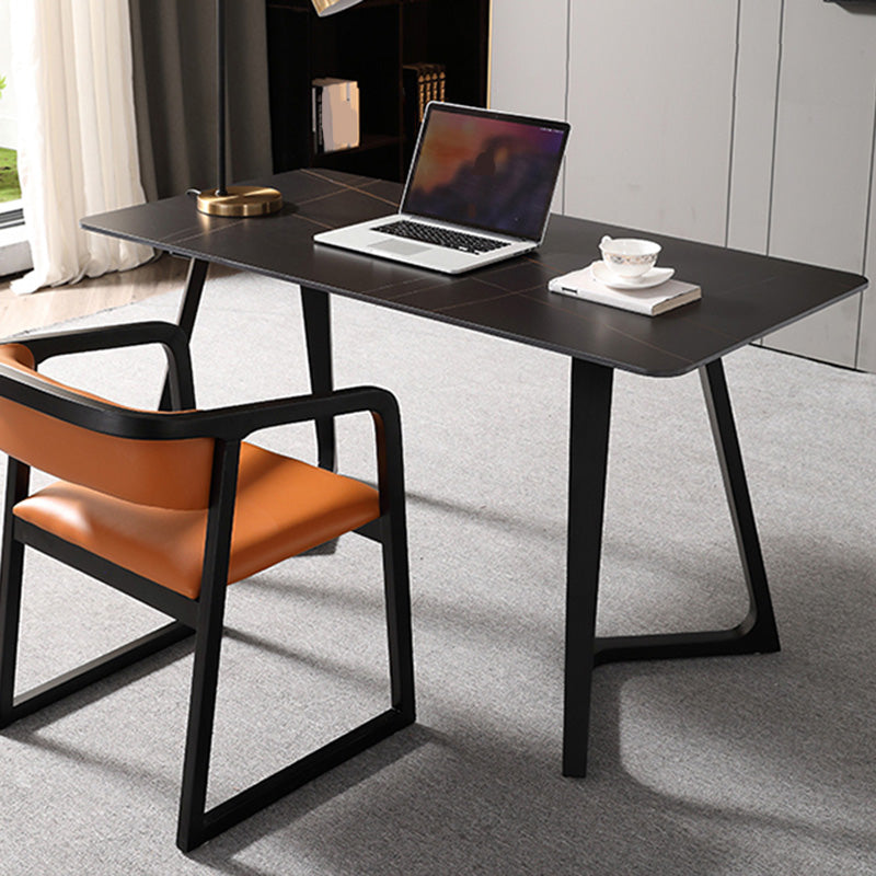 Black Rectangular Office Desk with Black Metal Base Modern Desk