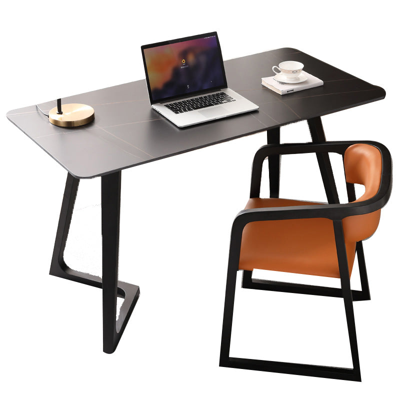 Black Rectangular Office Desk with Black Metal Base Modern Desk