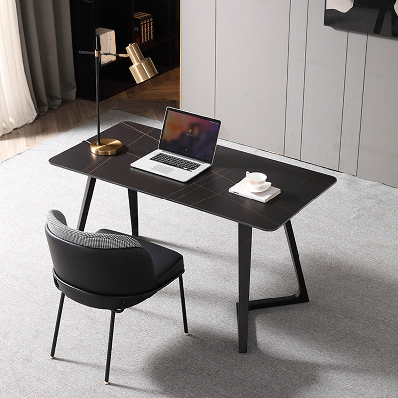 Black Rectangular Office Desk with Black Metal Base Modern Desk