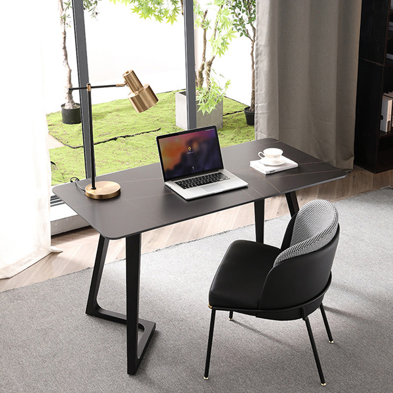 Black Rectangular Office Desk with Black Metal Base Modern Desk