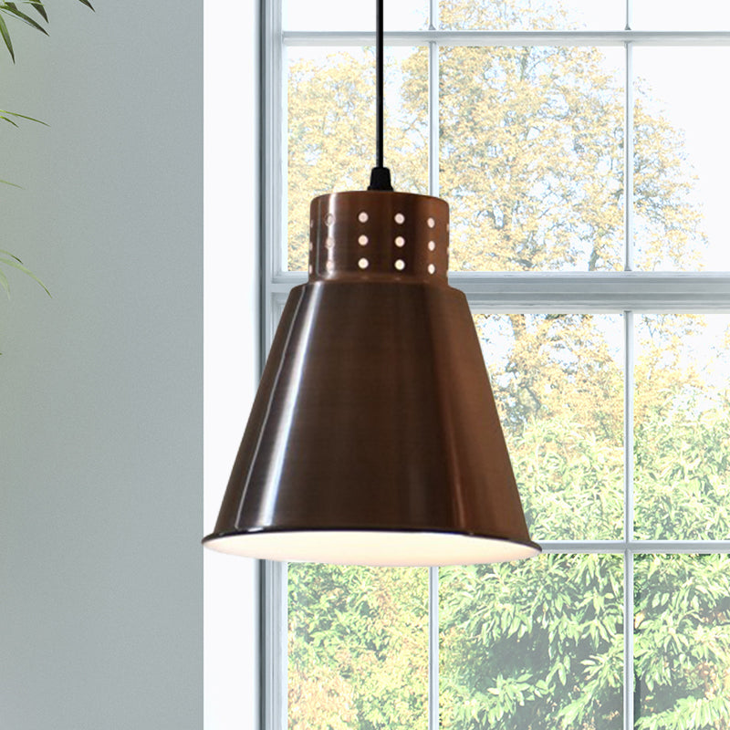 Iron Rose Gold Hanging Lighting Cone/Dome/Flared Shade 1 Bulb Farmhouse Pendant for Restaurant