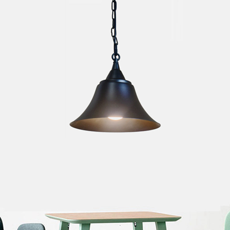 1 Head Pendant Light Industrial Restaurant Down Lighting with Bell Iron Shade in Black