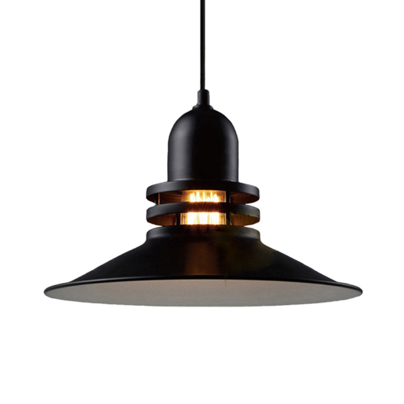 Wide Flare Iron Suspension Light Vintage 1 Light Restaurant Hanging Ceiling Lamp in Black