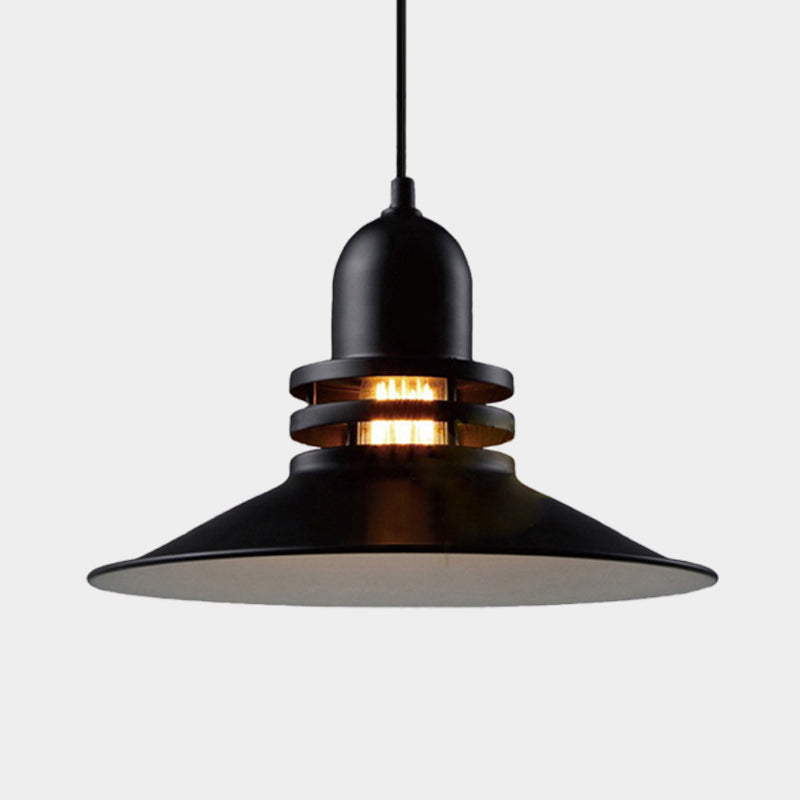 Wide Flare Iron Suspension Light Vintage 1 Light Restaurant Hanging Ceiling Lamp in Black