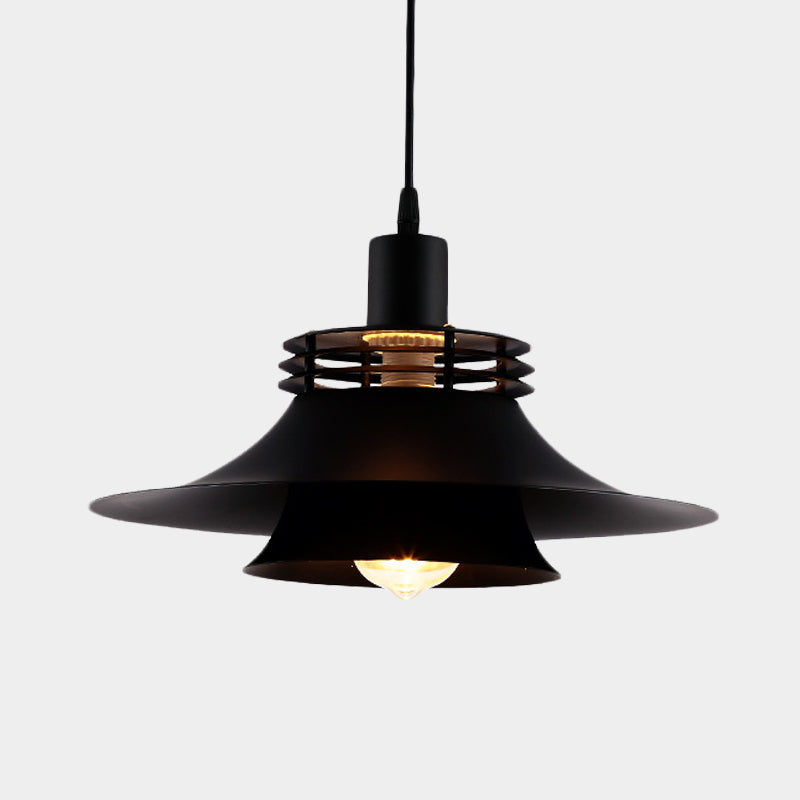 1 Bulb 2-Layer Wide Flare Pendant Countryside Black Iron Ceiling Light for Restaurant, 12.5"/14" Wide