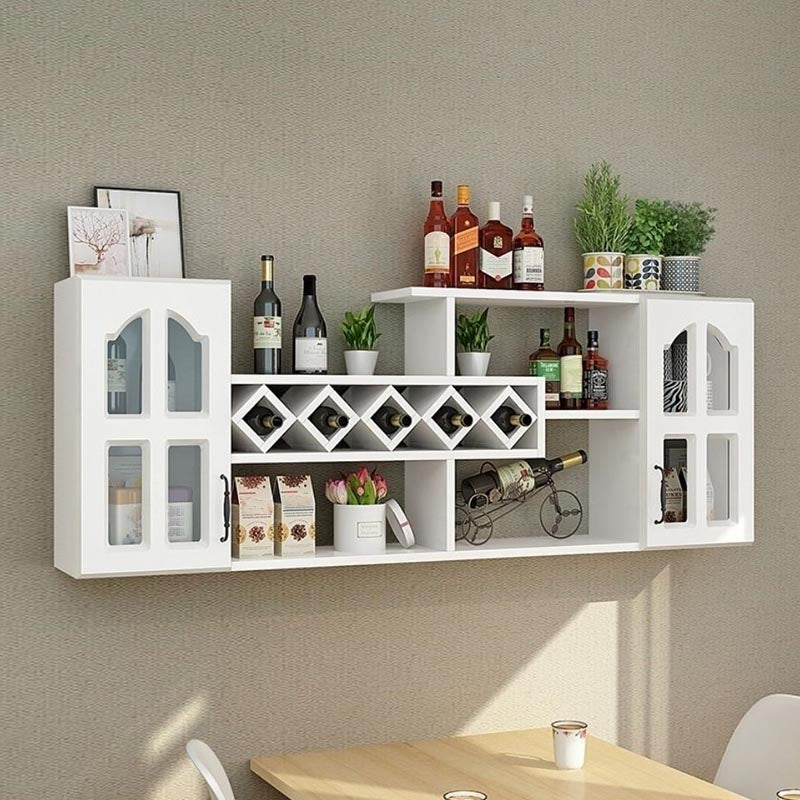 Wall Mounted Modern Wine Rack Wood Wine Rack with Shelf for Kitchen