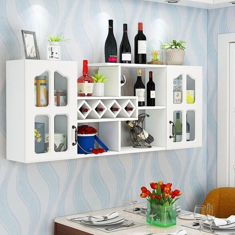 Wall Mounted Modern Wine Rack Wood Wine Rack with Shelf for Kitchen