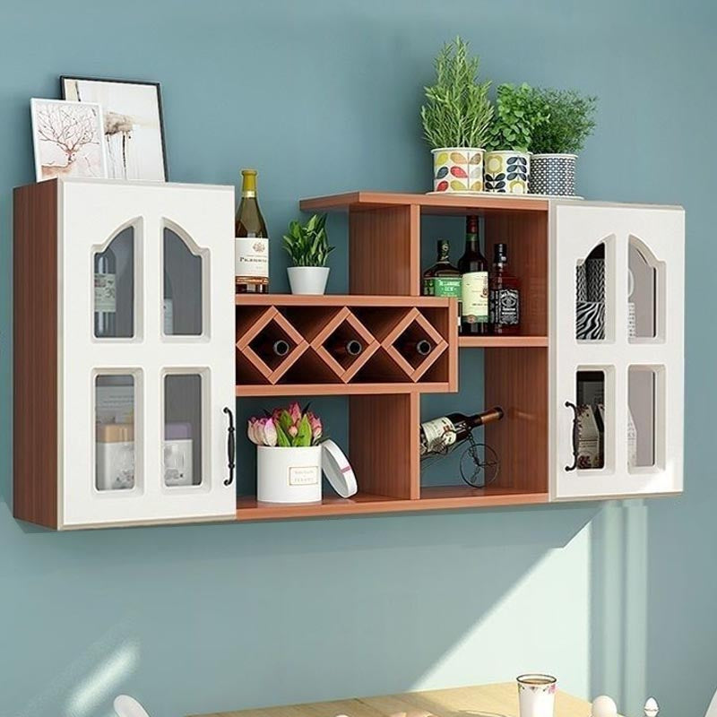 Wall Mounted Modern Wine Rack Wood Wine Rack with Shelf for Kitchen