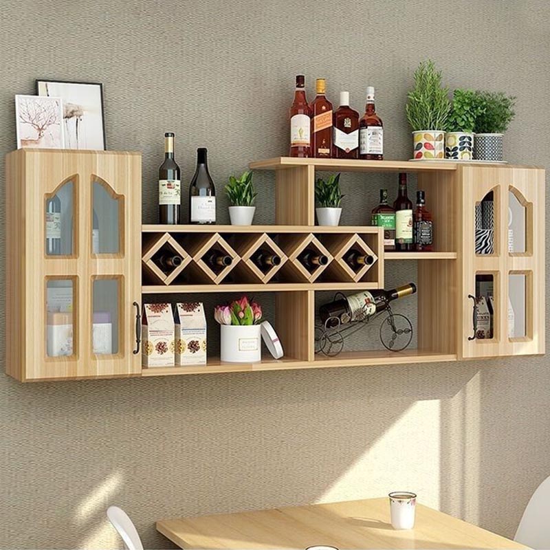 Wall Mounted Modern Wine Rack Wood Wine Rack with Shelf for Kitchen