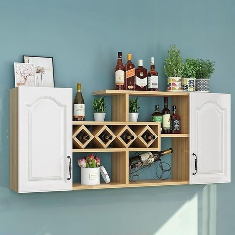 Wall Mounted Modern Wine Rack Wood Wine Rack with Shelf for Kitchen