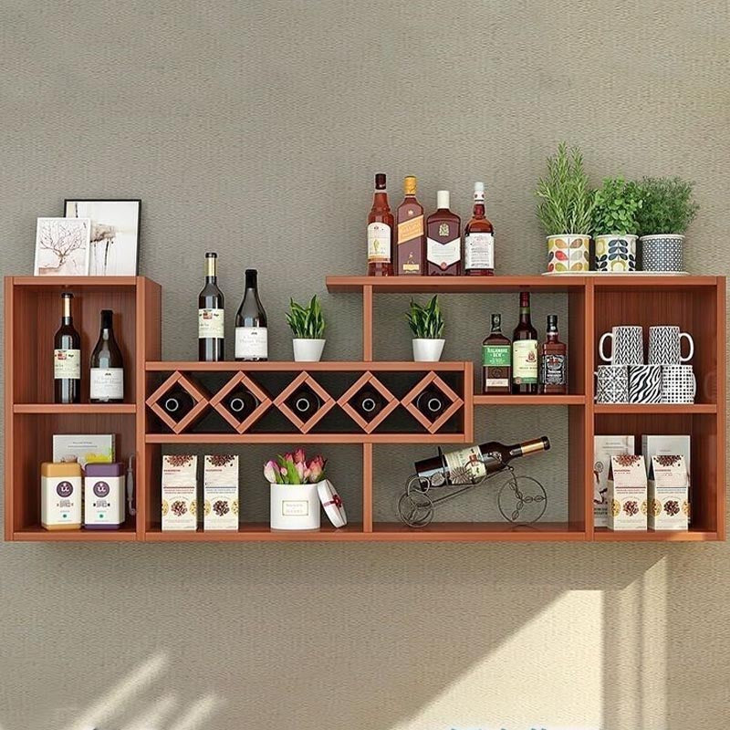 Wall Mounted Modern Wine Rack Wood Wine Rack with Shelf for Kitchen