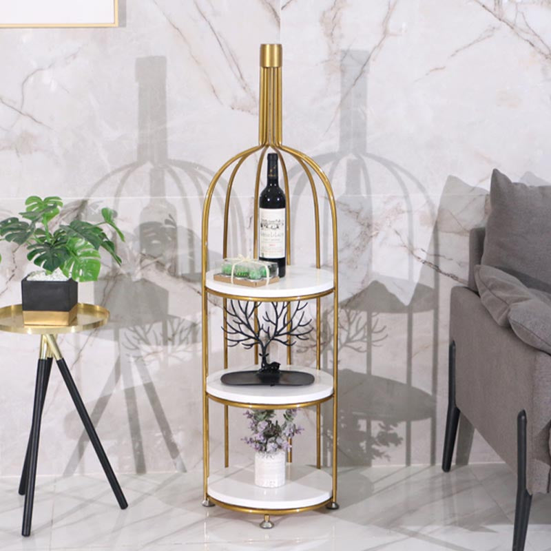 Luxury Metal Wine Holder Rack Round Floor Wine Racks with Shelf