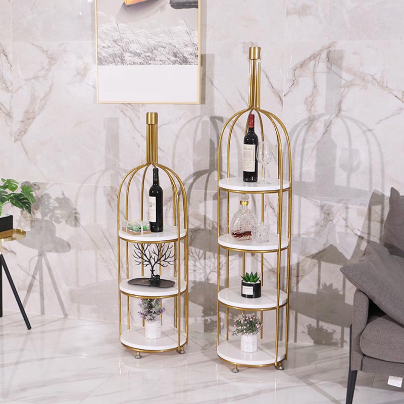 Luxury Metal Wine Holder Rack Round Floor Wine Racks with Shelf