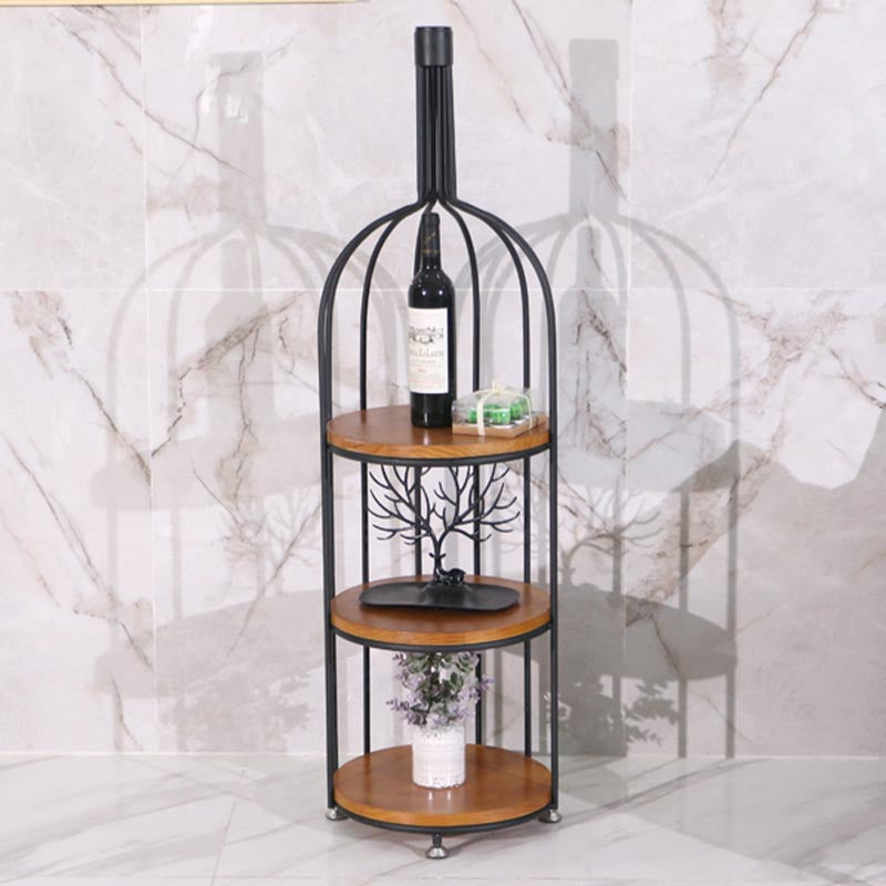 Luxury Metal Wine Holder Rack Round Floor Wine Racks with Shelf