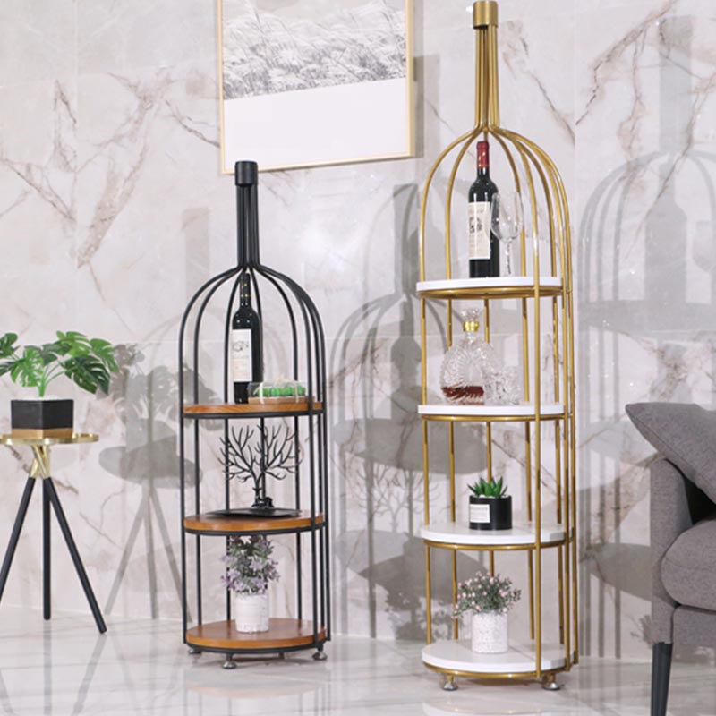 Luxury Metal Wine Holder Rack Round Floor Wine Racks with Shelf