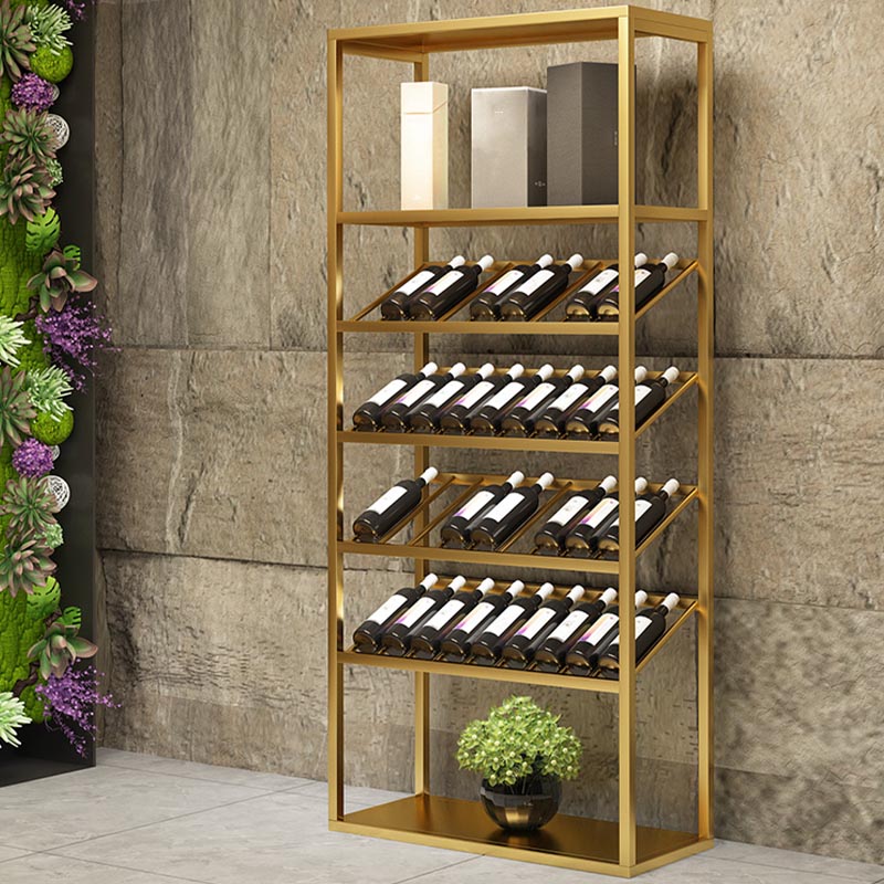 Metal Floor Wine Bottle & Glass Rack Modern Wine Holder Rack with Shelf