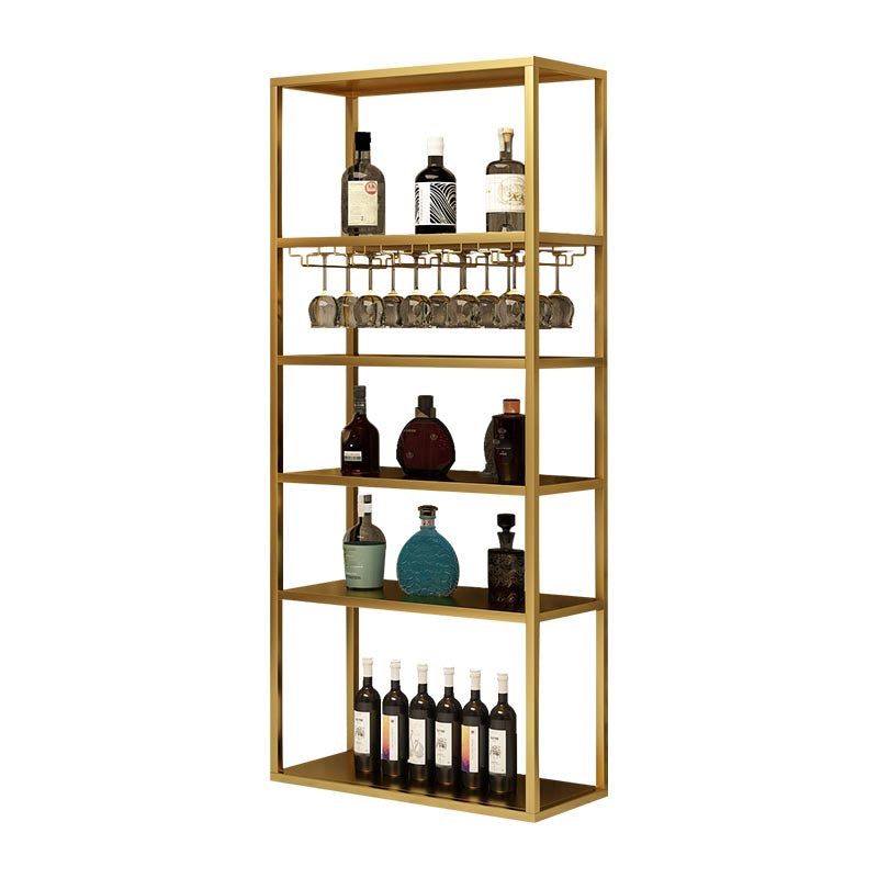 Metal Floor Wine Bottle & Glass Rack Modern Wine Holder Rack with Shelf