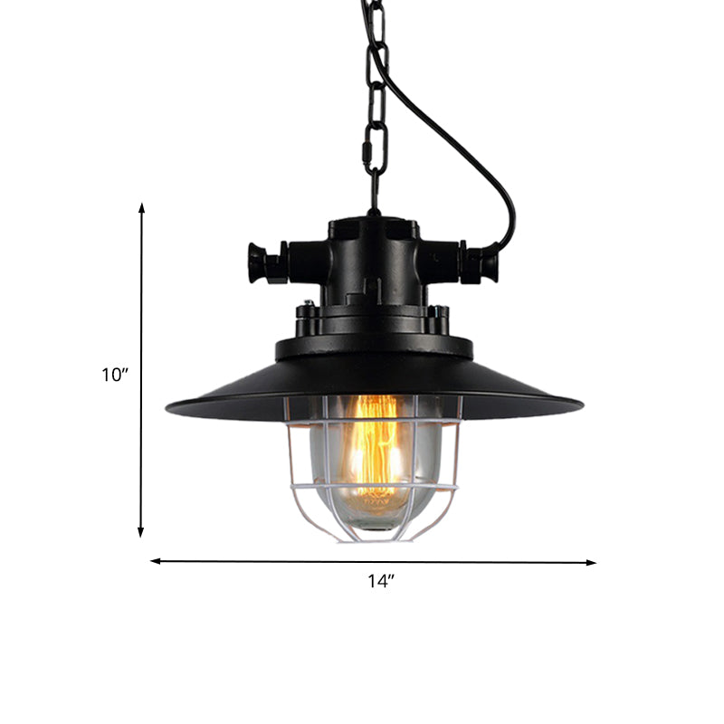 Metal Black Down Lighting Industrial Caged 1-Head Vintage Hanging Ceiling Lamp with Clear Glass Shade