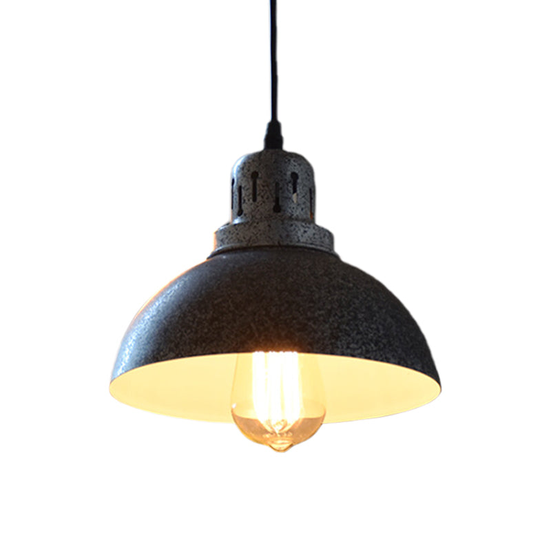 Matte Black 1-Light Ceiling Lighting Rustic Metallic Domed Suspended Pendant Lamp