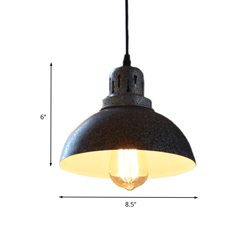 Matte Black 1-Light Ceiling Lighting Rustic Metallic Domed Suspended Pendant Lamp