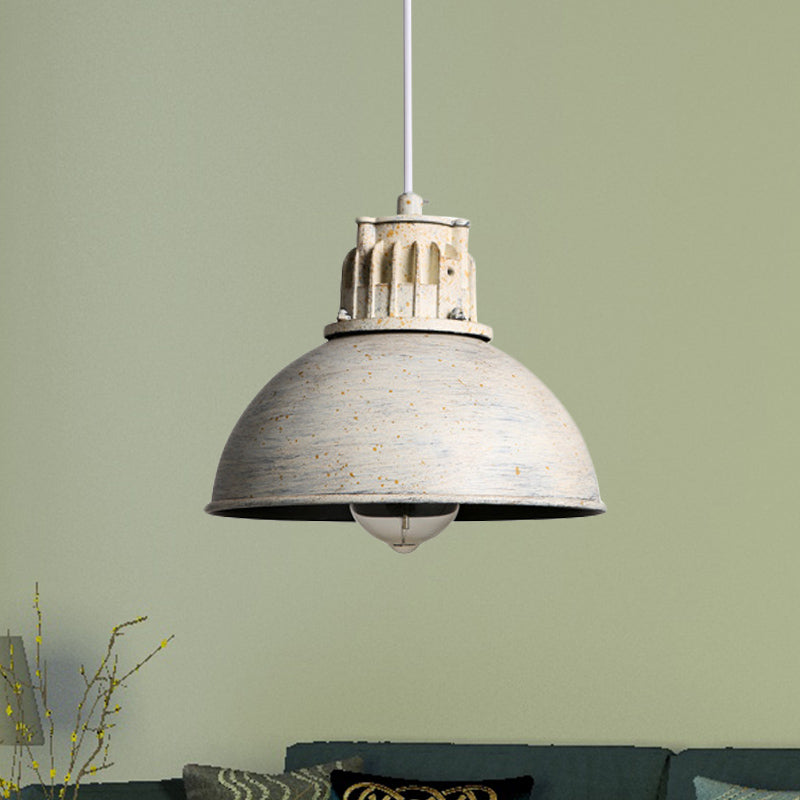 1 Light Pendant Farmhouse Restaurant Down Lighting with Domed Metallic Shade in Matte White