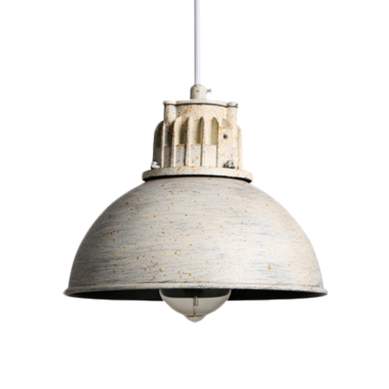 1 Light Pendant Farmhouse Restaurant Down Lighting with Domed Metallic Shade in Matte White