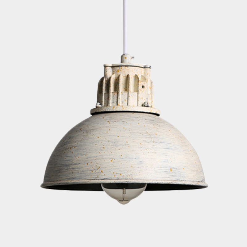 1 Light Pendant Farmhouse Restaurant Down Lighting with Domed Metallic Shade in Matte White