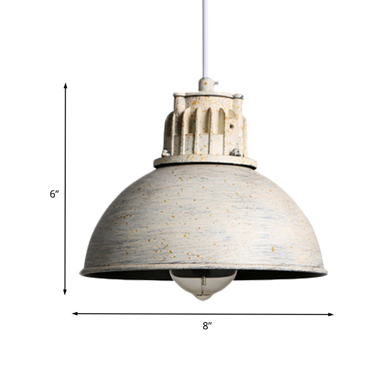 1 Light Pendant Farmhouse Restaurant Down Lighting with Domed Metallic Shade in Matte White