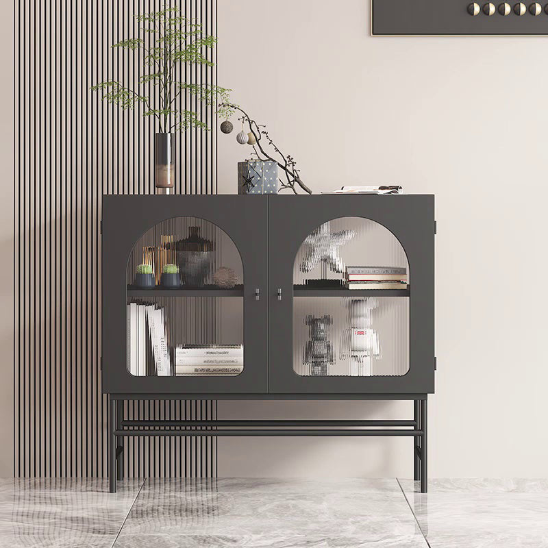 Kitchen Sideboard with Glass Doors Glam Dining Server with Metal Frame