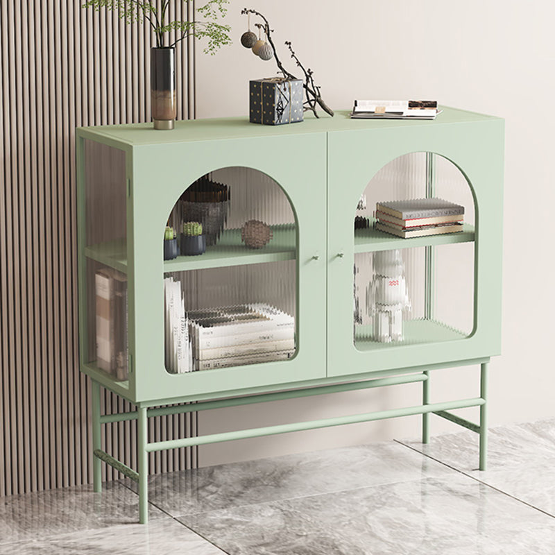 Kitchen Sideboard with Glass Doors Glam Dining Server with Metal Frame