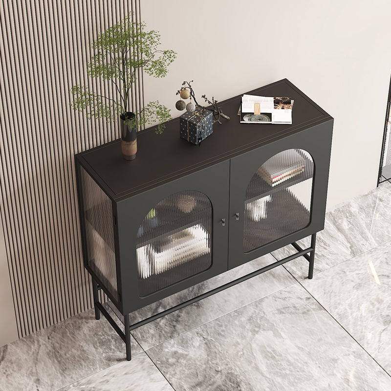 Kitchen Sideboard with Glass Doors Glam Dining Server with Metal Frame