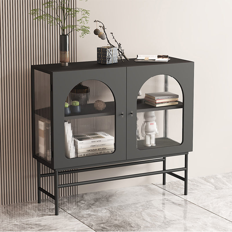 Kitchen Sideboard with Glass Doors Glam Dining Server with Metal Frame