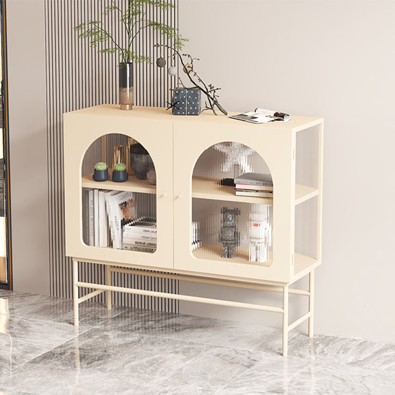 Kitchen Sideboard with Glass Doors Glam Dining Server with Metal Frame