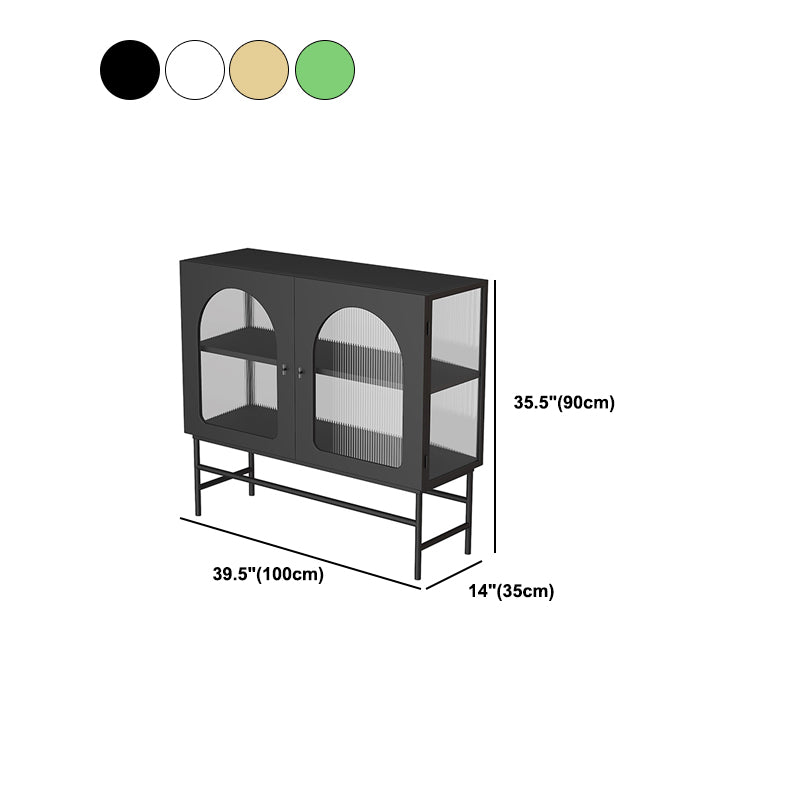 Kitchen Sideboard with Glass Doors Glam Dining Server with Metal Frame