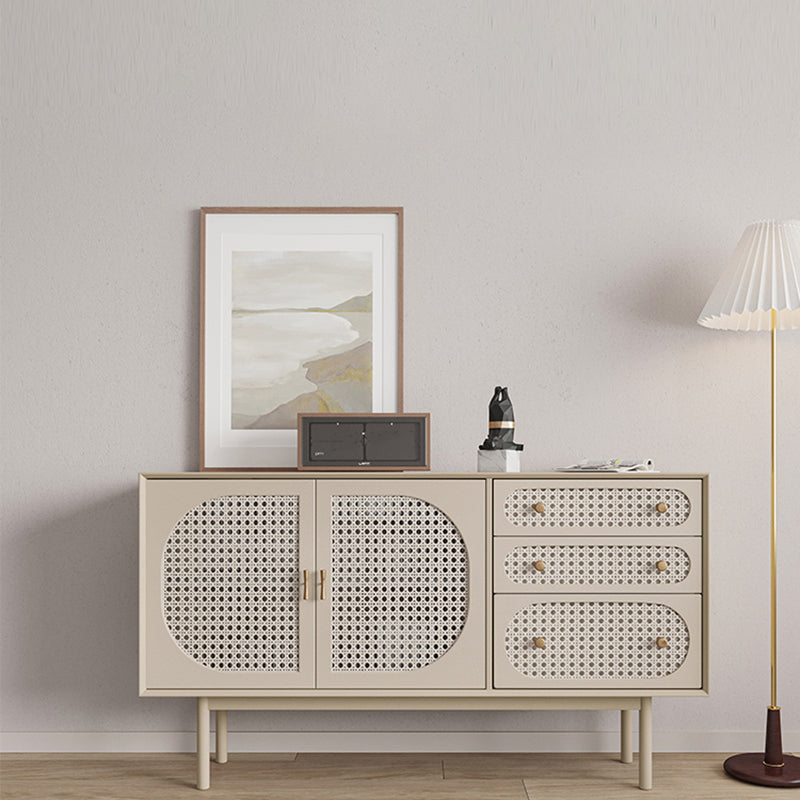 Glam Faux Wood Sideboard for Home Beige Indoor Dining Buffet with Drawers