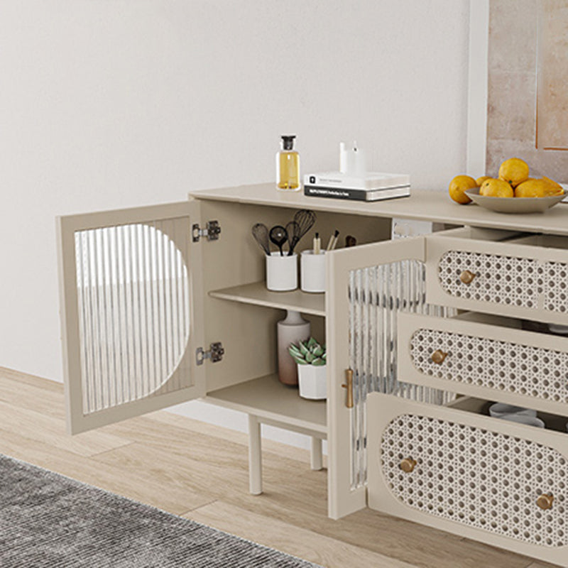 Glam Faux Wood Sideboard for Home Beige Indoor Dining Buffet with Drawers