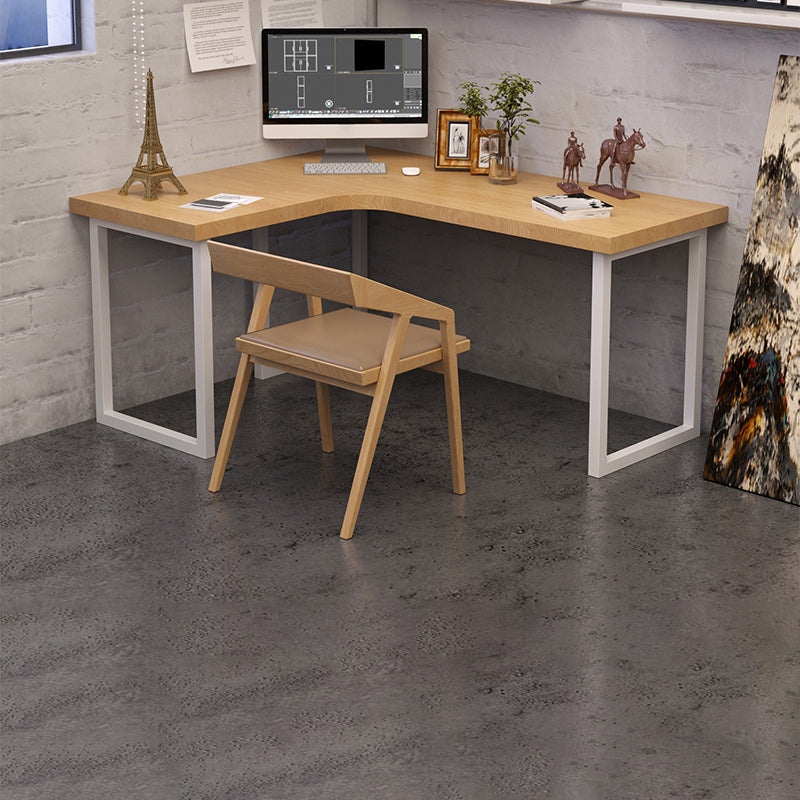 Industrial L-Shape Writing Desk Natural Office Desk with Metal Legs